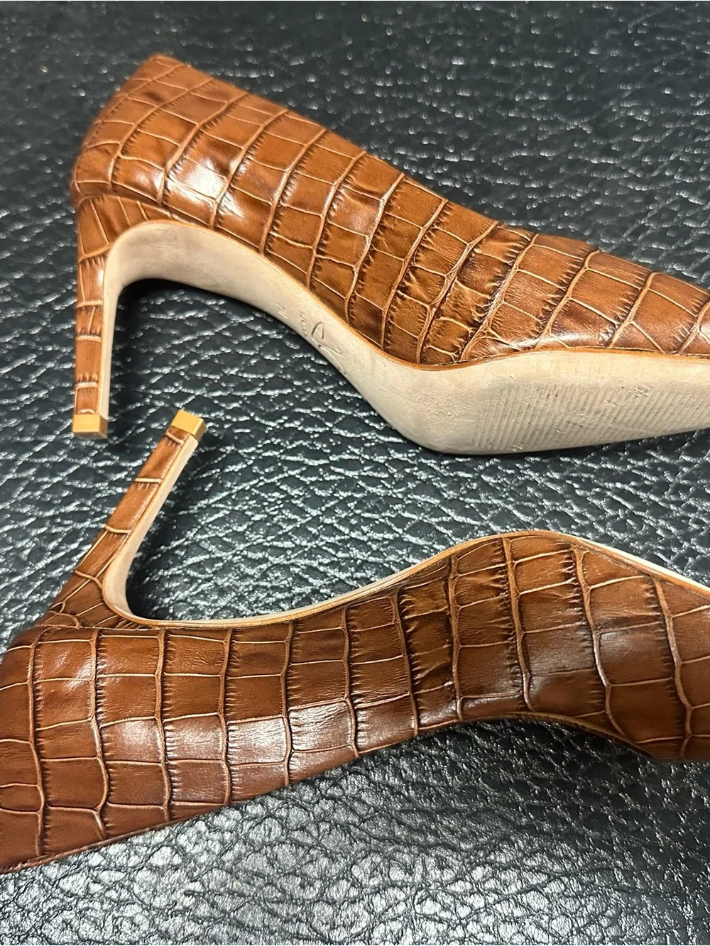 Joan Olaff Vero Cuoio Brown Croc-Embossed Women’s High Heels 7